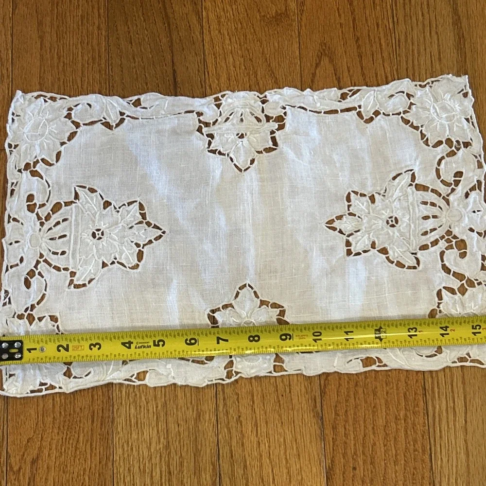 Set / 8 Vintage Tablescape Linens Rectangle Cutwork Embroidery Lace Floral White